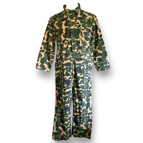 Vintage 1960s Bullseye Bill Mens Hunting Coveralls Sz Large XL Camo Duck Canvas - Picture 1 of 13